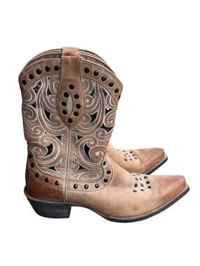 Ariat Women's Leather Paloma Cowgirl Boots US 9.5B Tan Cutout Western Style